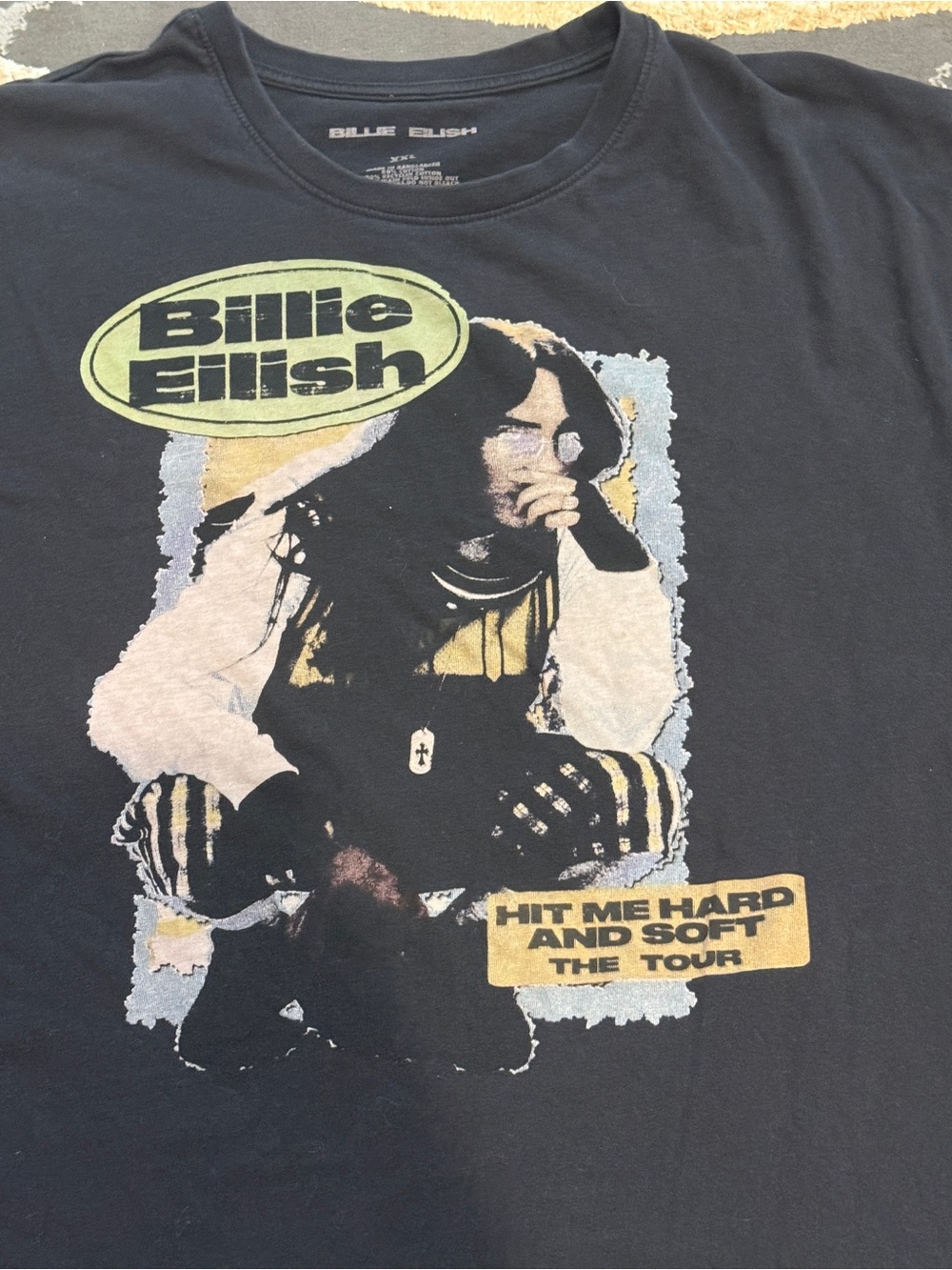 Billie Eilish Graphic Tee 2024 Tour Black T-Shirt Hit Me Hard And Soft Size 2XL